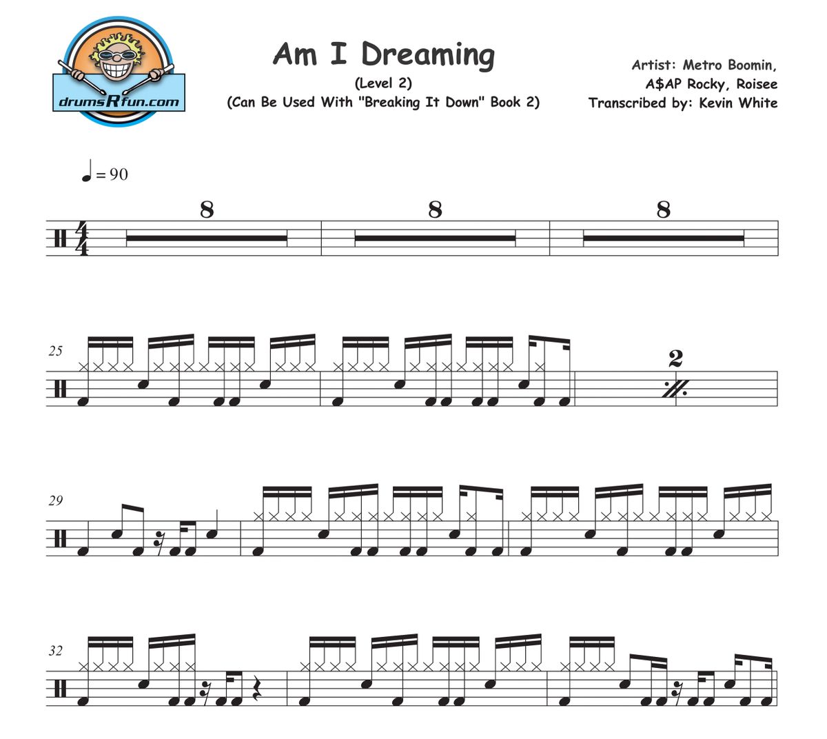Metro Boomin, Am I Dreaming Drum Transcription Level 2